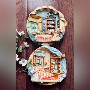 Set Of 2 Bradford Exchange 1997 Kitty Corner 3D Plates from Purrfectly at Home